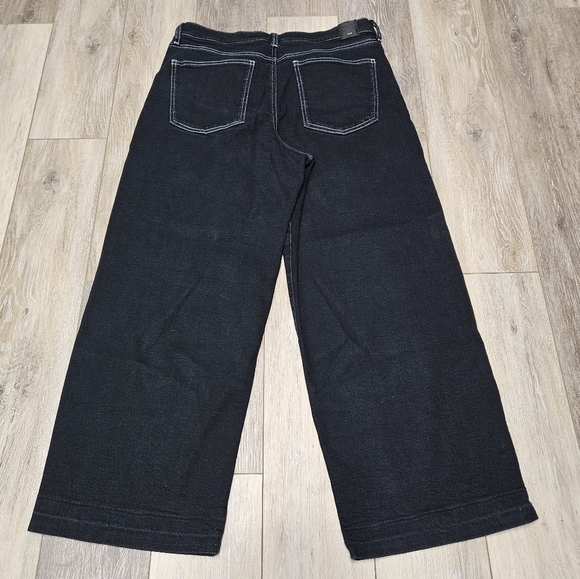 Hale Wide Leg Black Denim Jeans Button Fly White Stiching Women's 32 Grunge - Picture 9 of 12